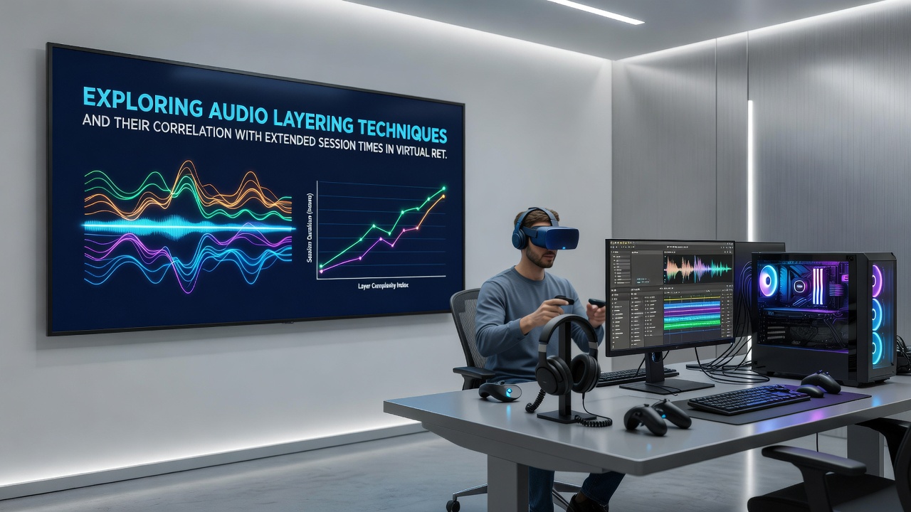 Bar chart comparing average session durations across different audio layering configurations in virtual wellness platforms